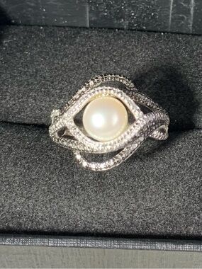 Ross-Simons Pearl and Sterling Silver Swirl Ring - White Pearl